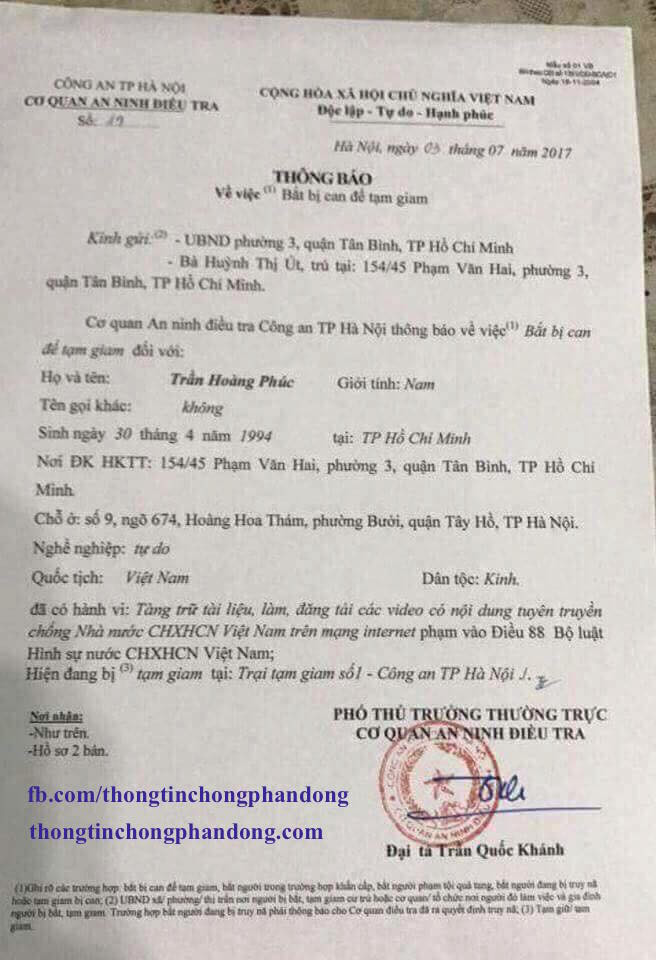 Công an Hà Nội bắt giam đối tượng hoạt động chống Nhà nước