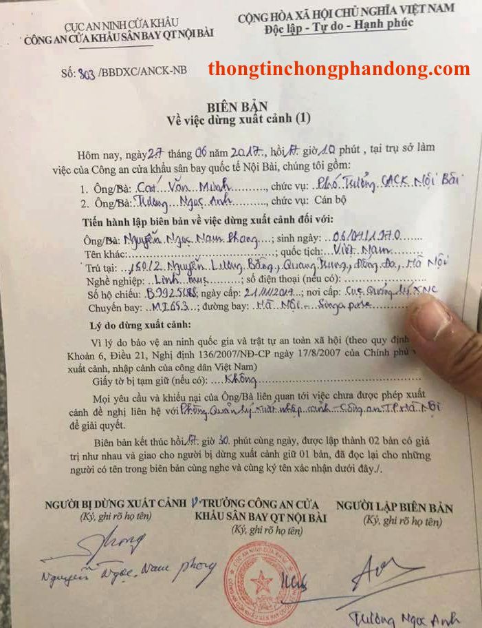 Hôm nay 27/6/2017, cấm xuất cảnh đối với linh mục Nguyễn Ngọc Nam Phong