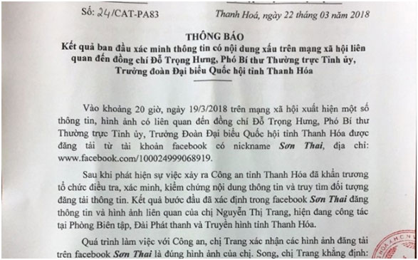 Vụ 'nhắn tin với “bồ nhí”' ở Thanh Hóa là cắt ghép, bịa đặt