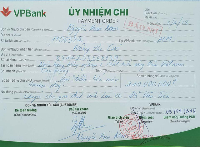 Doanh nhân Nguyễn Hoài Nam đã chuyển 240 triệu đồng cho tài xế bẻ lái cứu người