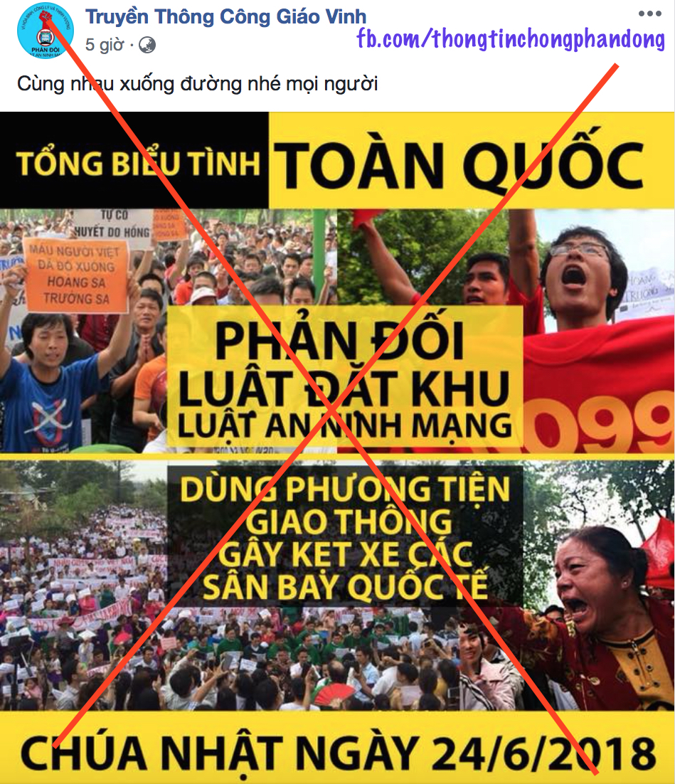 Cảnh giác, lật tẩy âm mưu xuyên tạc, kích động, kêu gọi biểu tình ngày 24/6/2018