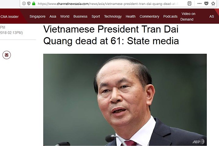 Hàng loạt báo chí thế giới đưa tin Chủ tịch nước Trần Đại Quang qua đời
