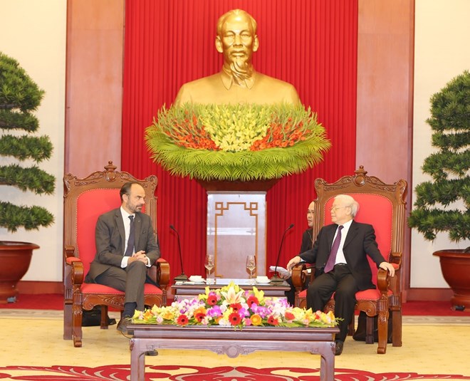 Tổng Bí thư, Chủ tịch nước Nguyễn Phú Trọng tiếp Thủ tướng Pháp