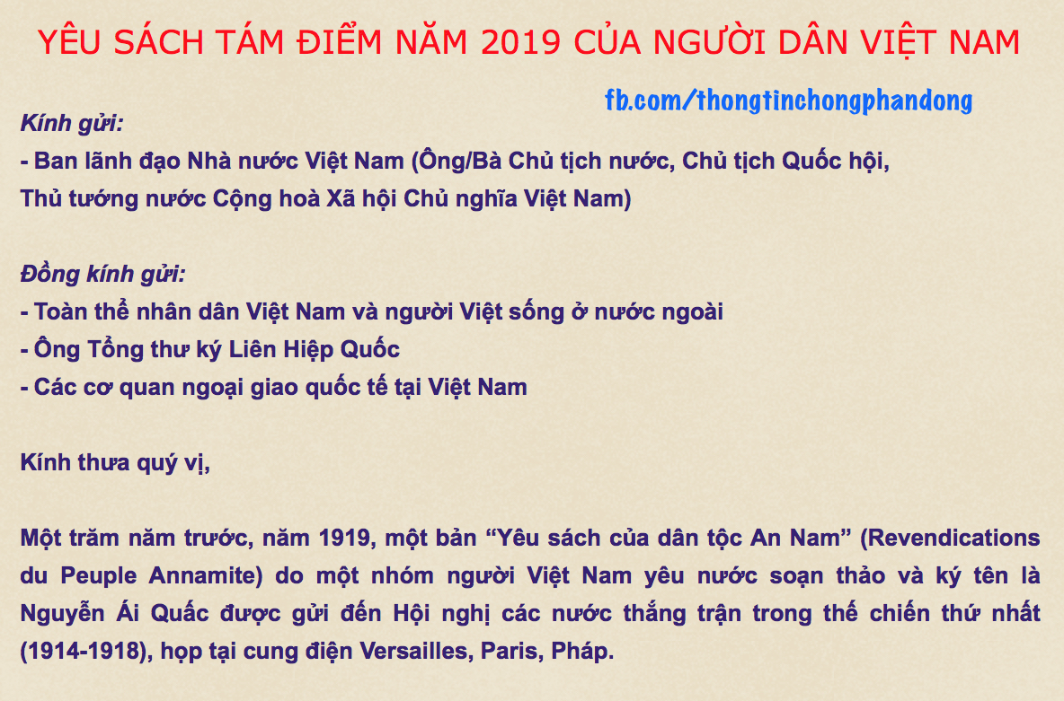 Bộ mặt thật “Yêu sách tám điểm năm 2019” của những kẻ tự xưng tự do, dân chủ, công lý