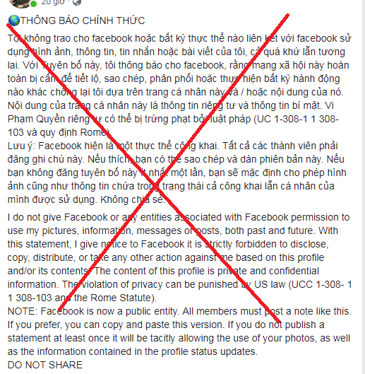 Người dùng Facebook Việt sập bẫy trò lừa đảo đăng tải lại status để bảo vệ thông tin cá nhân