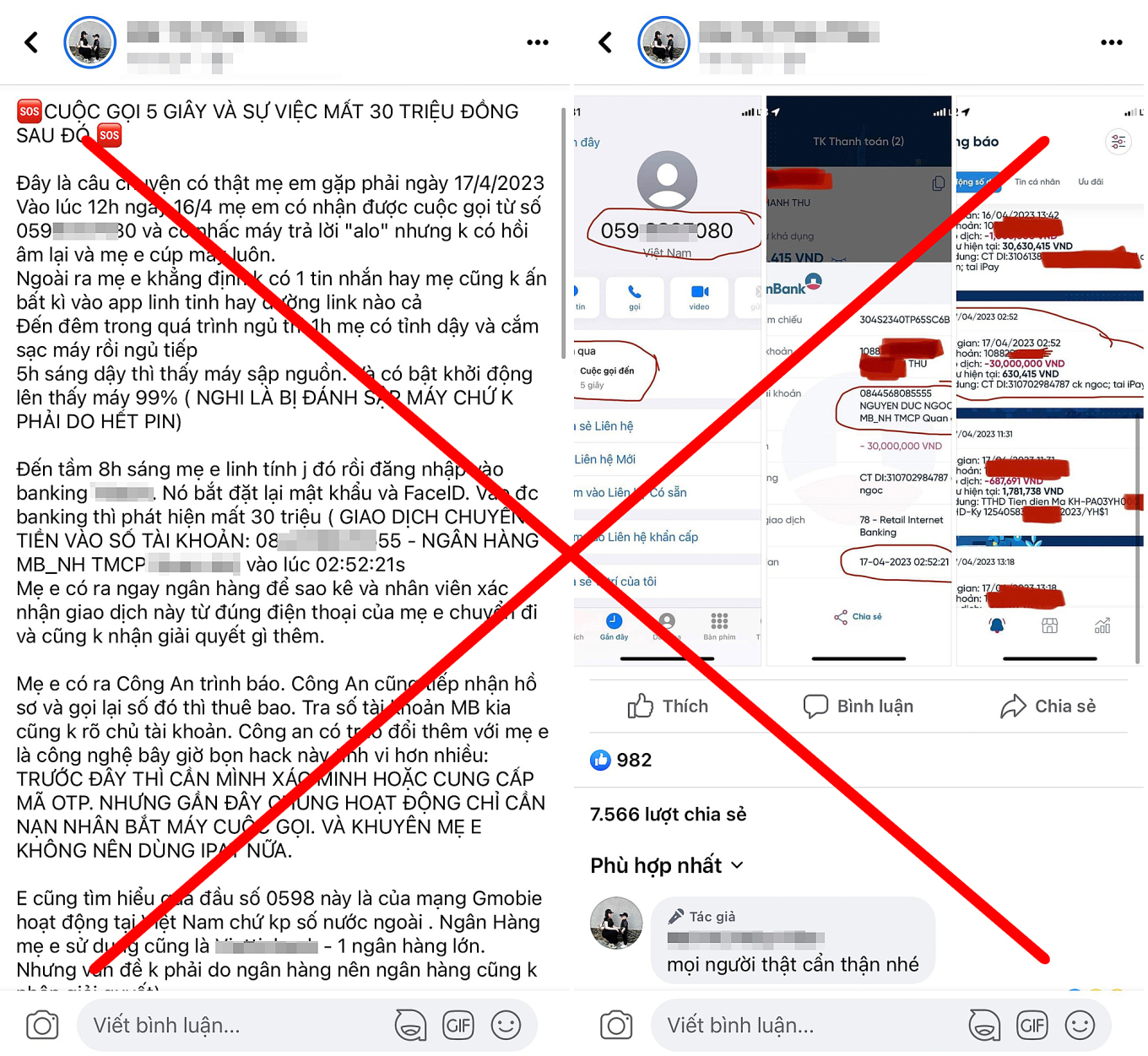 'Nghe điện 5 giây mất 30 triệu đồng' là tin giả