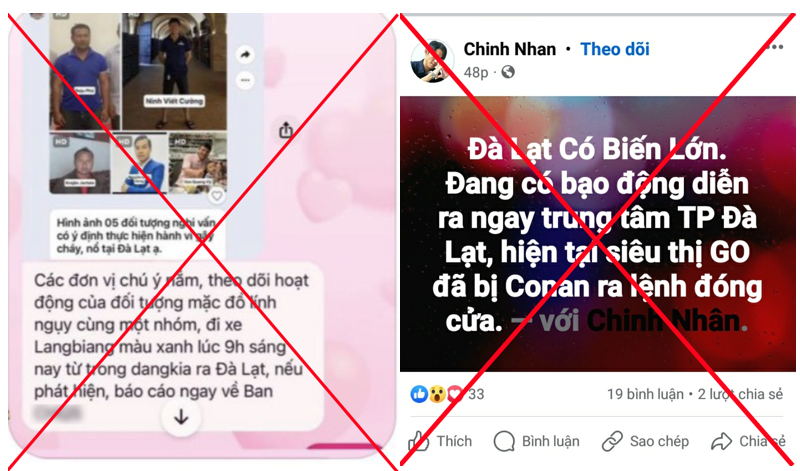 Thông tin “Đà Lạt xảy ra biến lớn, bạo động” là sai sự thật